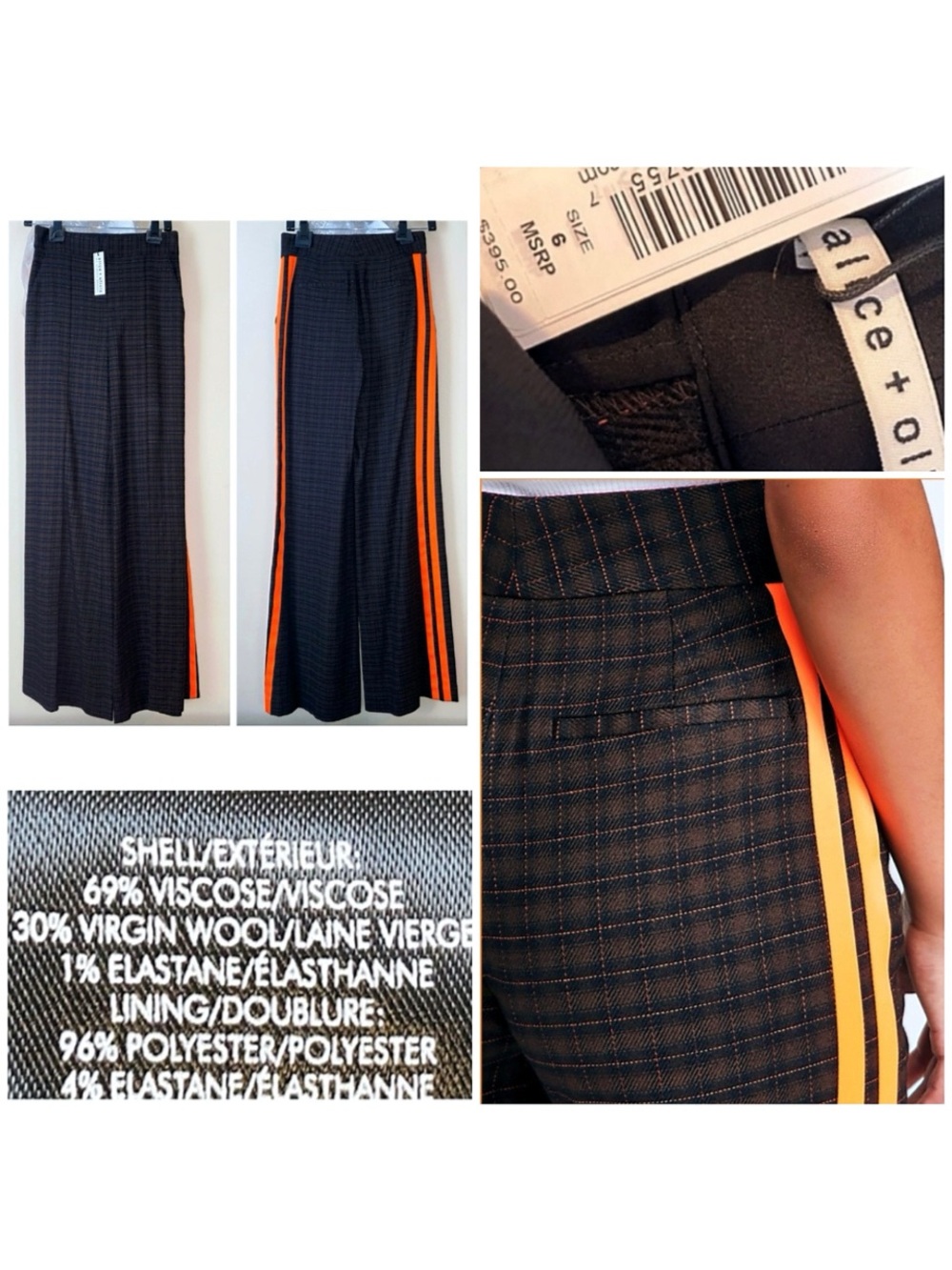Alice + Olivia Dylan Orange Plaid High Rise Brown Black Pant - Picture 15 of 16